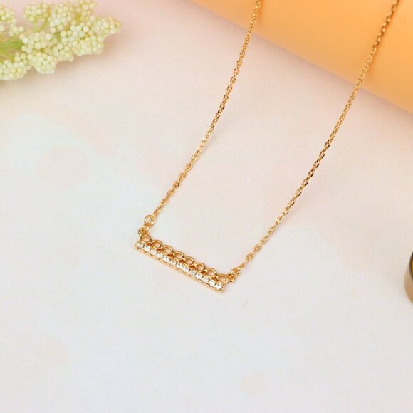 "Elegant Rose Gold Bar Necklace with Geometric Crystal Accent, XPNL1895 - Picture 12 of 13